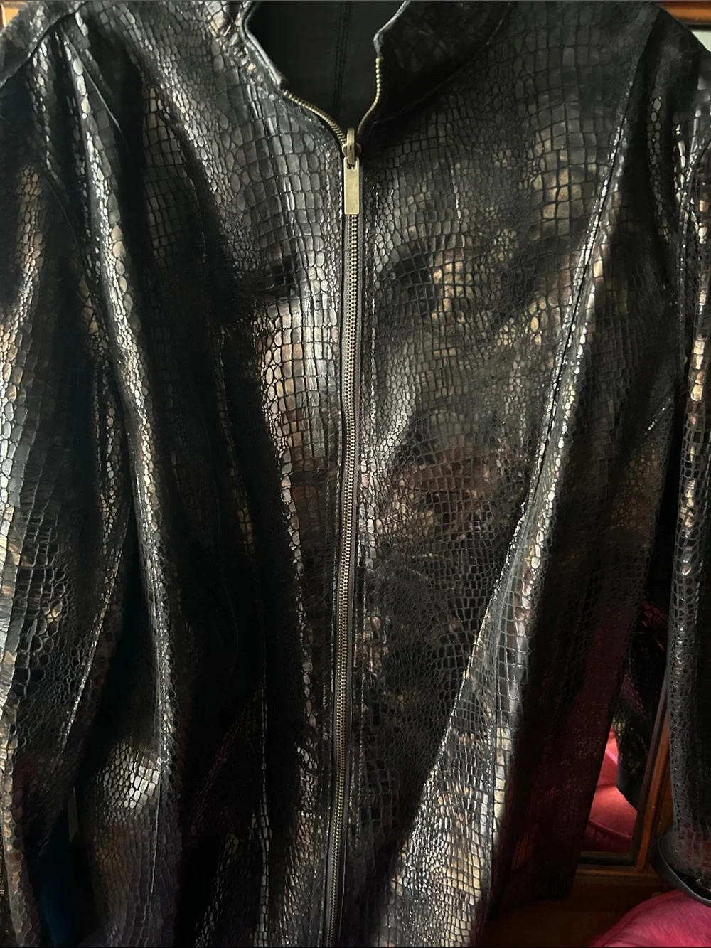 🖤 Genuine Leather Black Croc Embossed Jacket - XL 🖤 - Picture 2 of 4